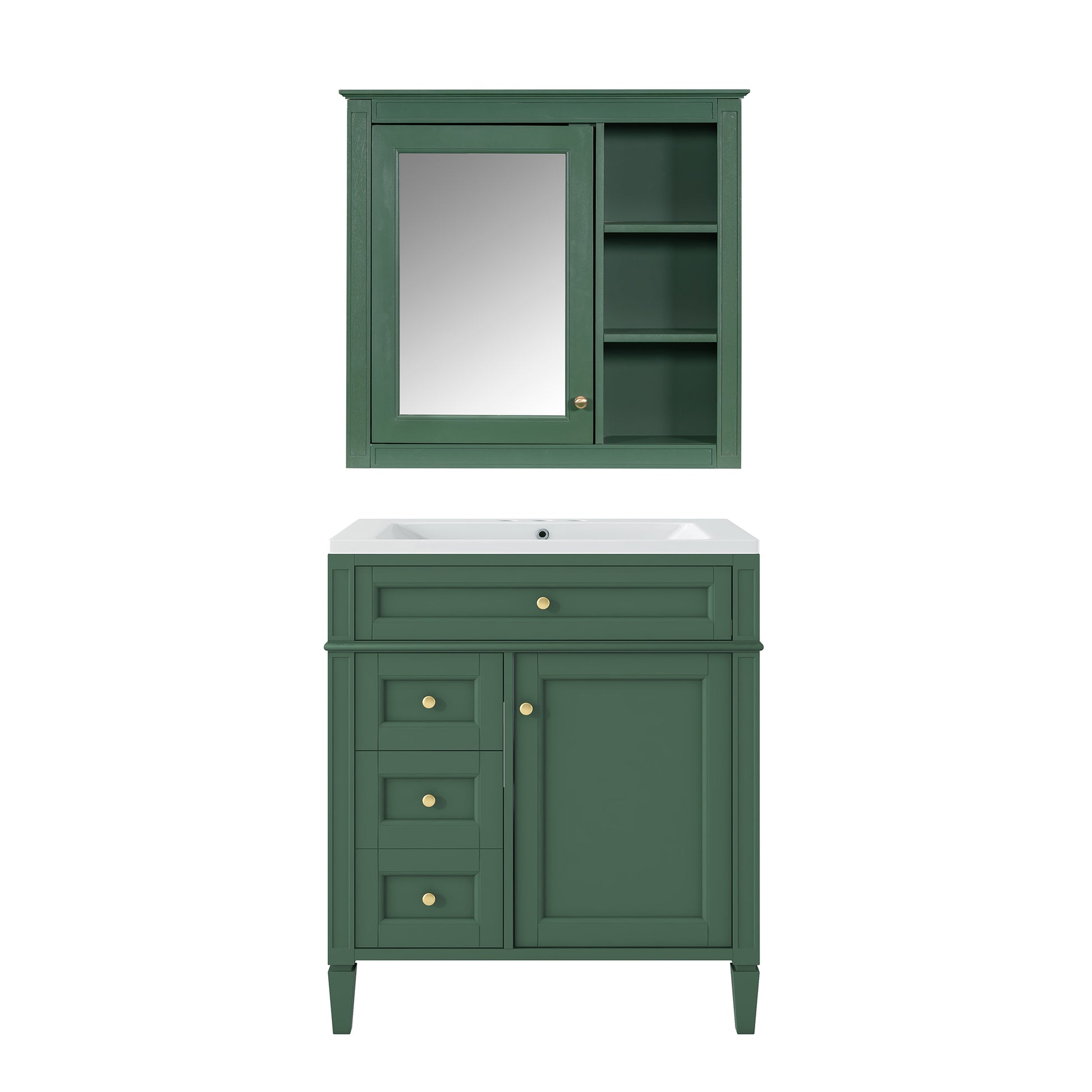 30'' Bathroom Vanity With Top Sink, Modern Bathroom Storage Cabinet With 2 Drawers And A Tip Out Drawer, Freestanding Vanity Set With Mirror Cabinet, Single Sink Bathroom Vanity Same As Sw000126Aaf