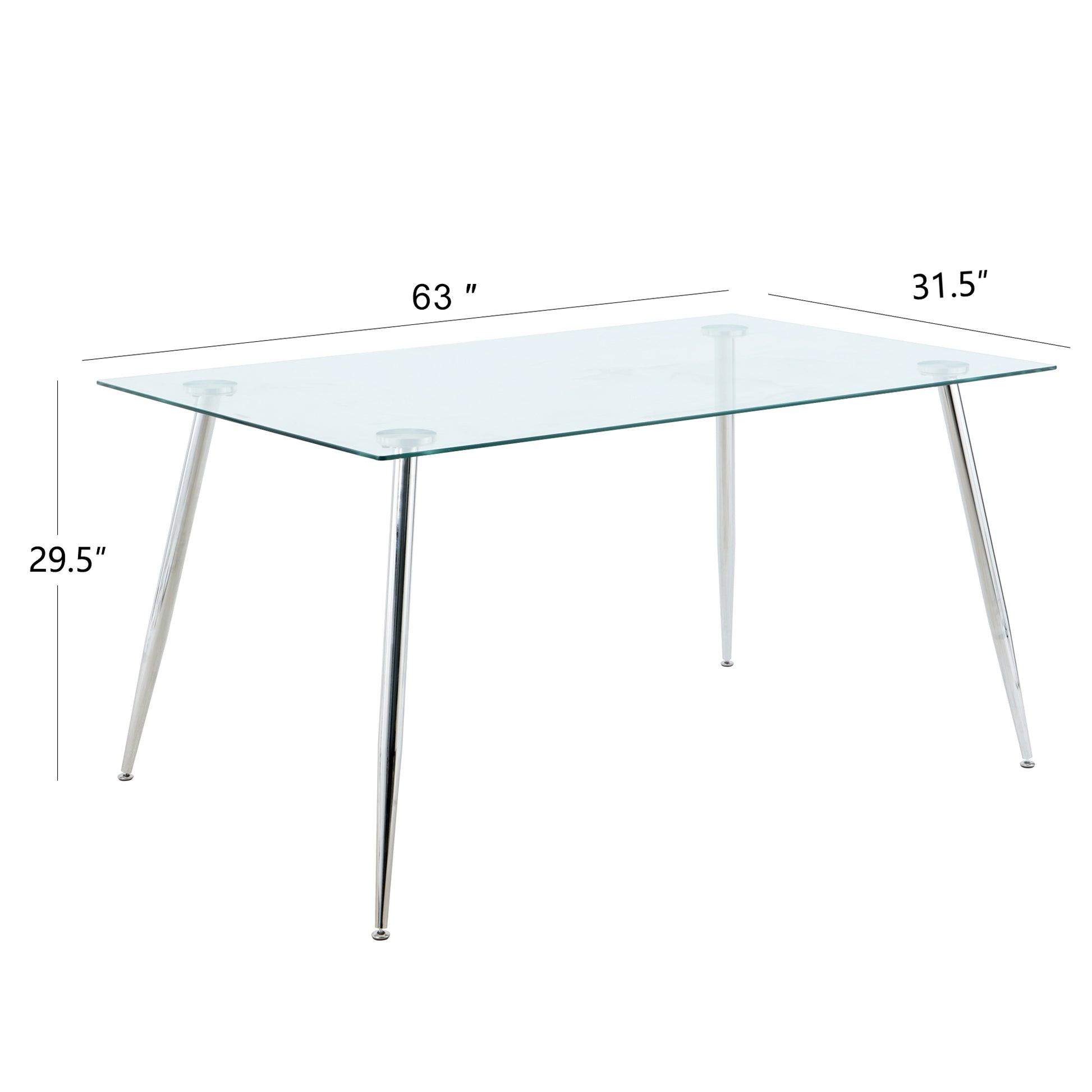 Modern Simple Rectangular Glass Dining Table, Solid Tempered Glass Tabletop, Electroplated Table Legs, White Pu Dining Chair Set, Suitable For Restaurant Kitchen Use Set Of 7 Upholstered Chair Glass