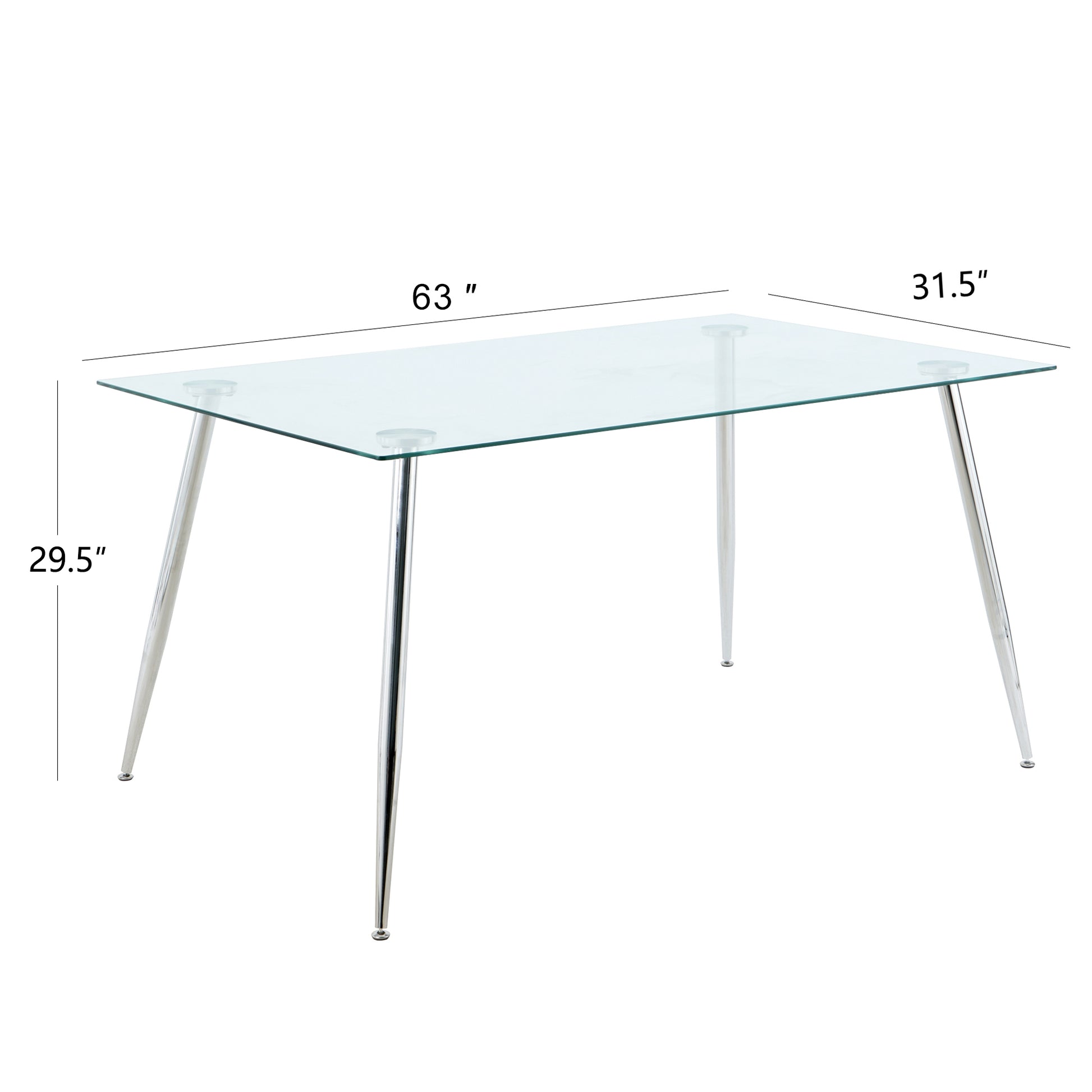 Modern Simple Rectangular Glass Dining Table, Solid Tempered Glass Tabletop, Electroplated Table Legs, Black Pu Dining Chair Set, Suitable For Restaurant Kitchen Use Set Of 5 Upholstered Chair Glass Black Pu Seats 4 Metal Rectangular Dining Table With
