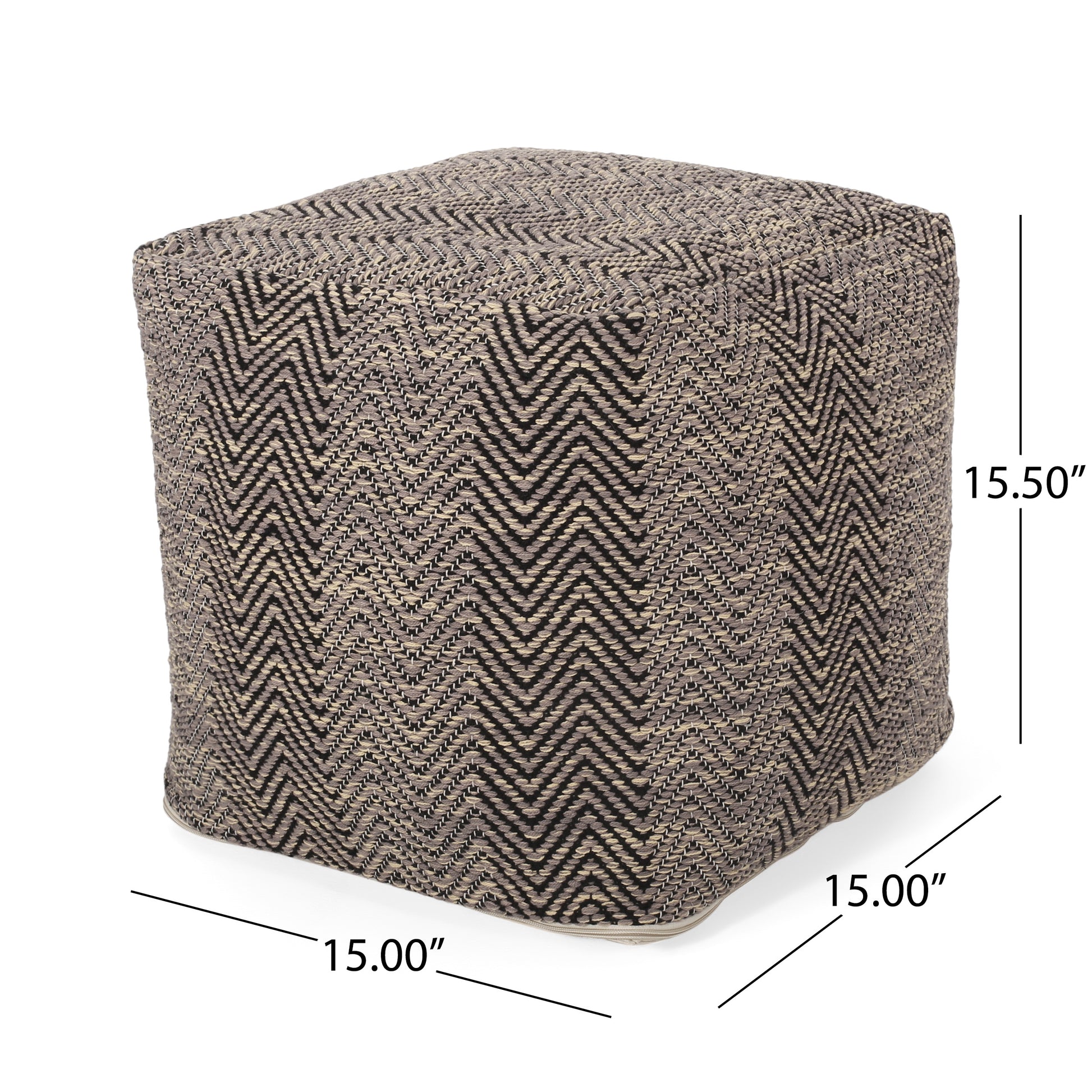 Barracuda Handcrafted Cotton Pouf, Brown And Beige Brown Fabric