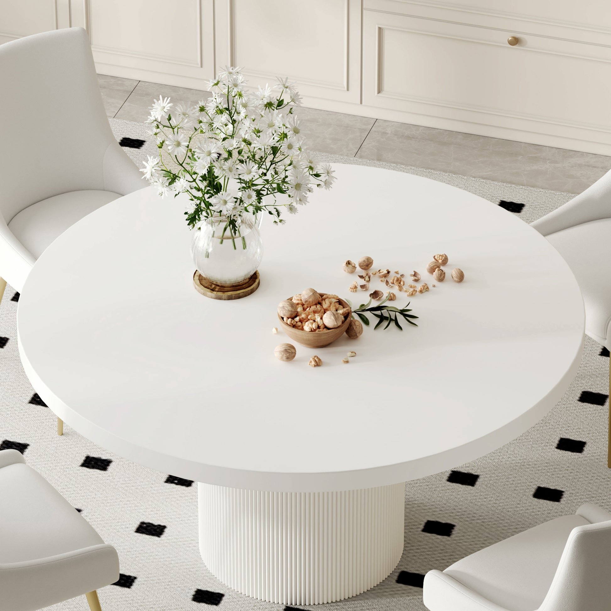 59" Round White Mdf Dining Table For Minimalist Design White Mdf