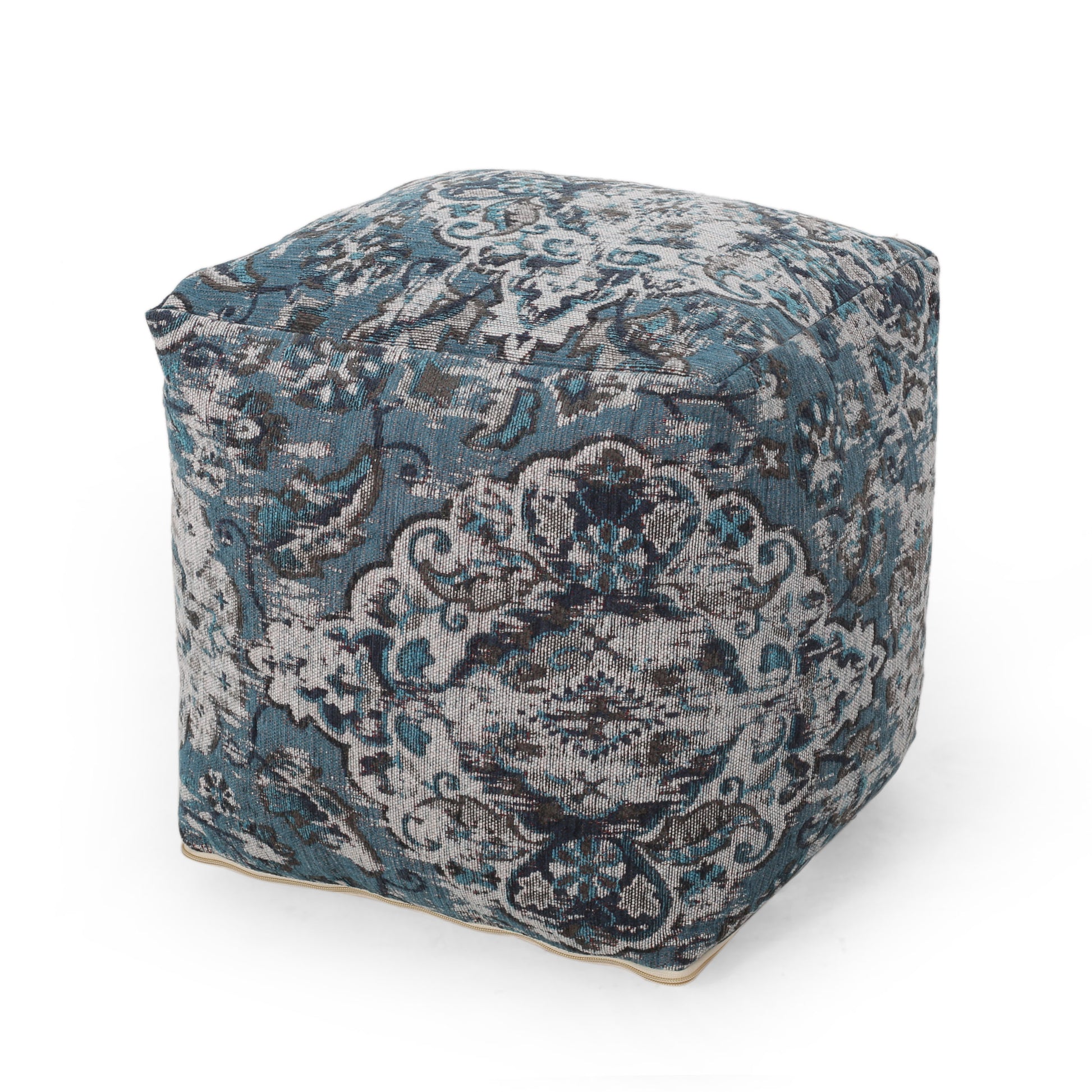 Anita Square Pouf, Blue Blue Fabric