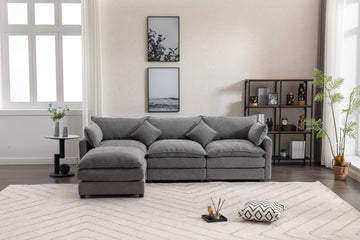 Modular Sectional Sofa, 3 Seater Sofa With Ottoman, Modern L Shaped Sofa For Living Room Bedroom Apartment Grey Wood Fabric