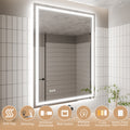 Led Bathroom Mirror, 36X48 Inch Bathroom Vanity Mirrors With Lights, Mirrors For Wall With Smart Touch Button, Anti Fog, Memory Function, Stepless Dimmable Makeup Mirror Horizontal Vertical White Aluminium