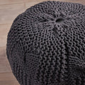 Bordeaux Knitted Cotton Round Pouf, Dark Gray Dark Gray Cotton