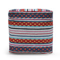 Hamlet Square Pouf, White, Yellow And Multi Red Multicolor Fabric