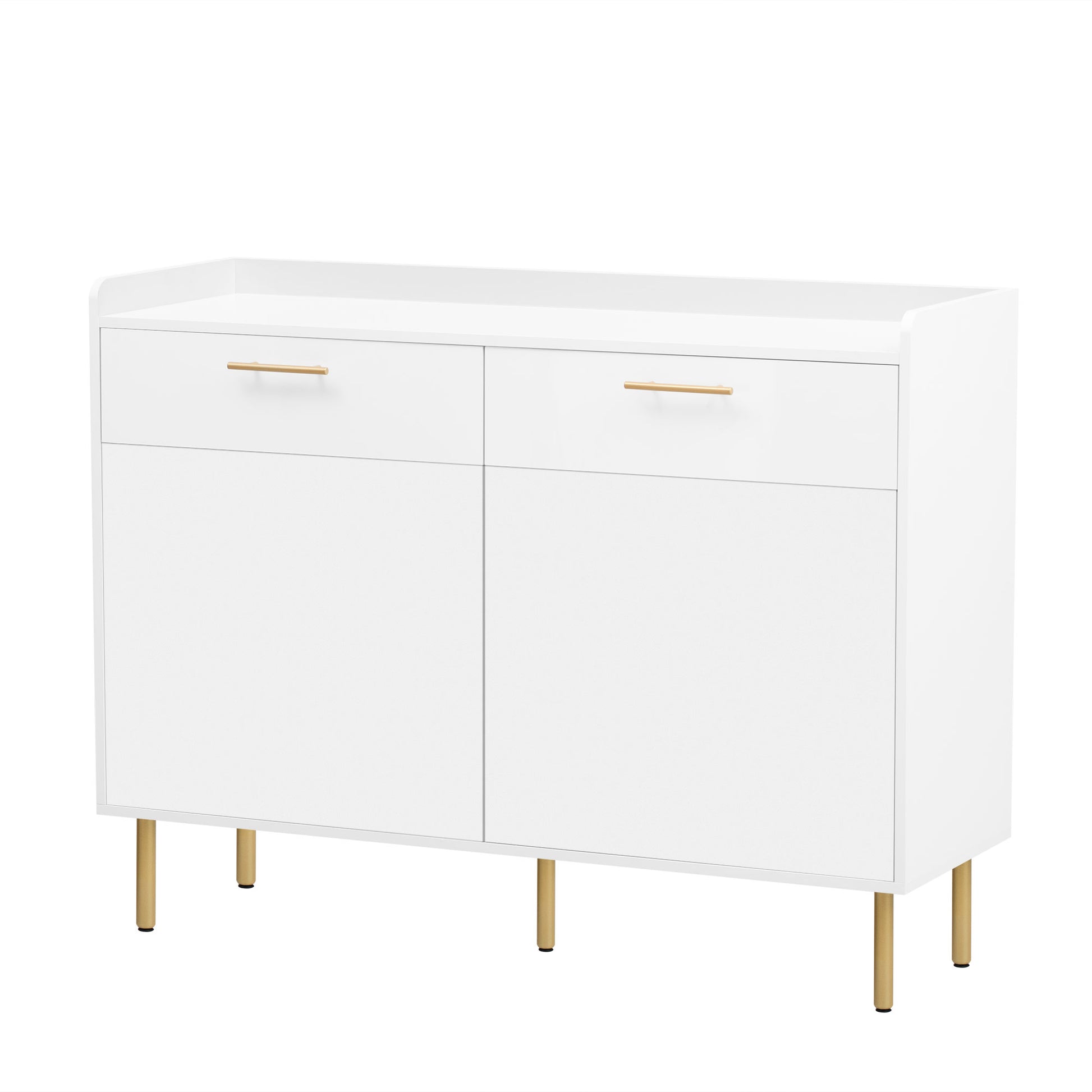 Wooden Storage Cabinet With Drawers, Steel Pipe Table Legs, Suitable For Hallway, Study, Living Room. White Mdf