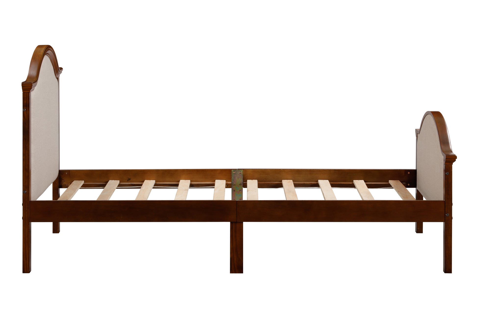 Twin Size Bed Frame With Headboard And Footboard, Upholstered Twin Platform Bed With Strong Wooden Slats Support,Walnut Twin Walnut Bedroom American Design Pine