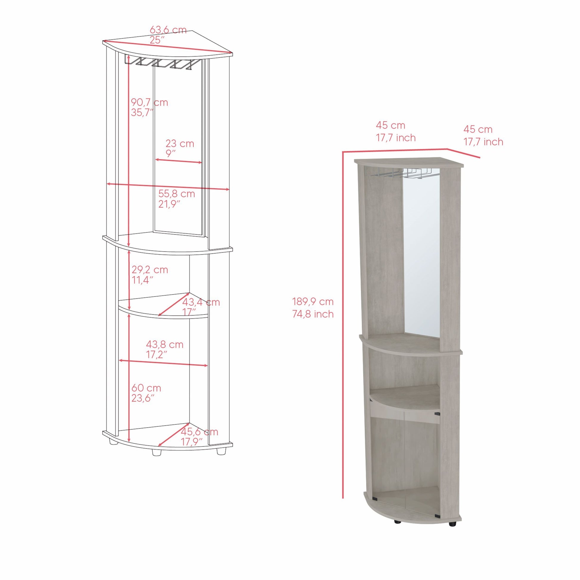 Corner Bar Cabinet Rialto, Living Room, Concrete Gray Grey Particle Board Engineered Wood