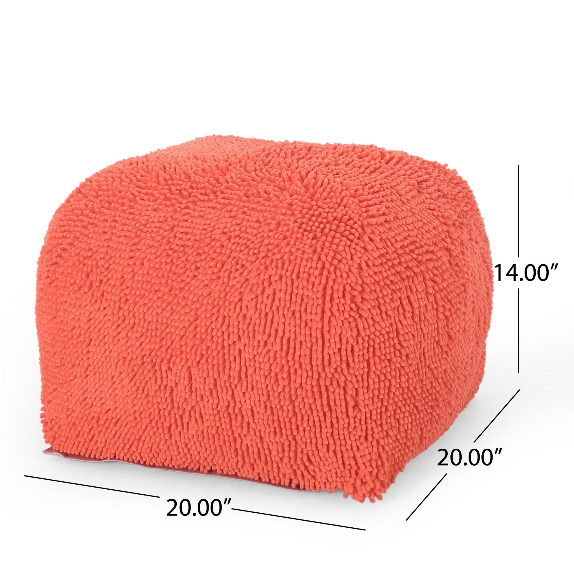 Spongy Microfiber Square Pouf, Coral Coral Microfiber