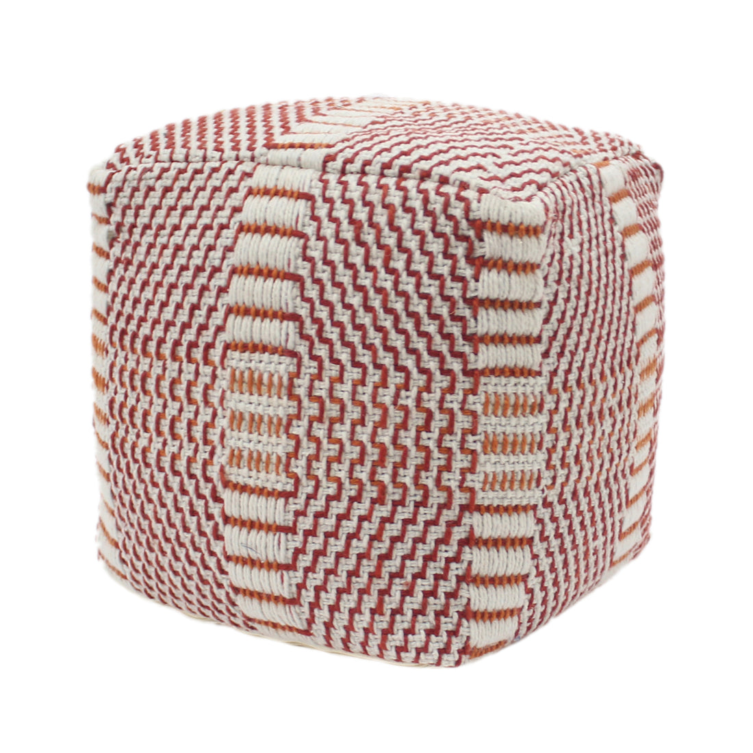 Morro Bay Handcrafted Water Resistant Pouf, Orange And Red Multi Red Waterproof Fabric