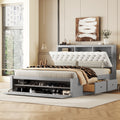 Wood Queen Size Platform Bed With Storage Headboard, Shoe Rack And 4 Drawers,Gray Box Spring Not Required Queen Gray Wood Bedroom Bed Frame Solid Wood Mdf
