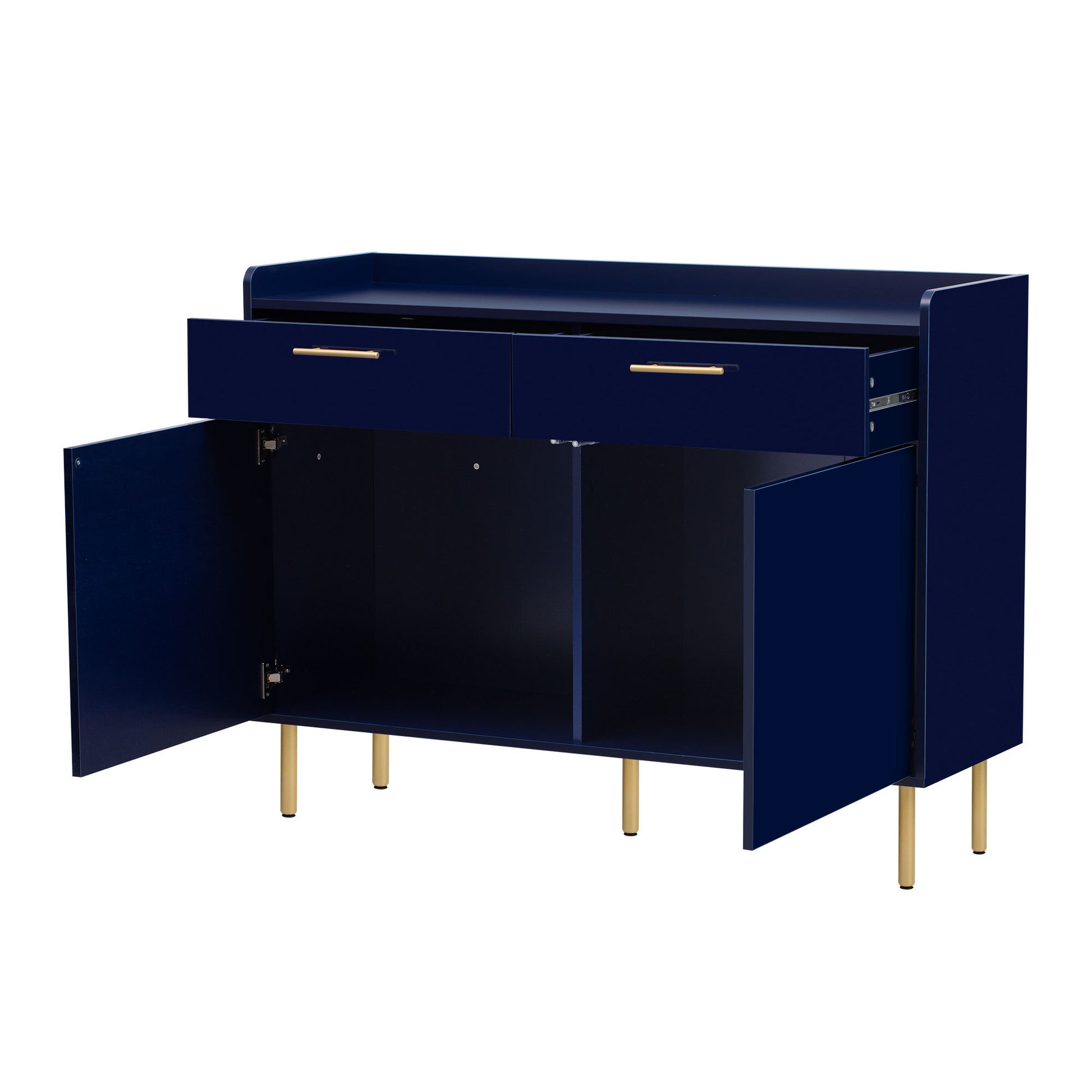 Wooden Storage Cabinet With Drawers, Steel Pipe Table Legs, Suitable For Hallway, Study, Living Room. Navy Blue Mdf