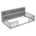 Twin Floor Bed With Bedside Bookcase,Shelves,Guardrails,Grey Twin Grey Bedroom American Design Pine