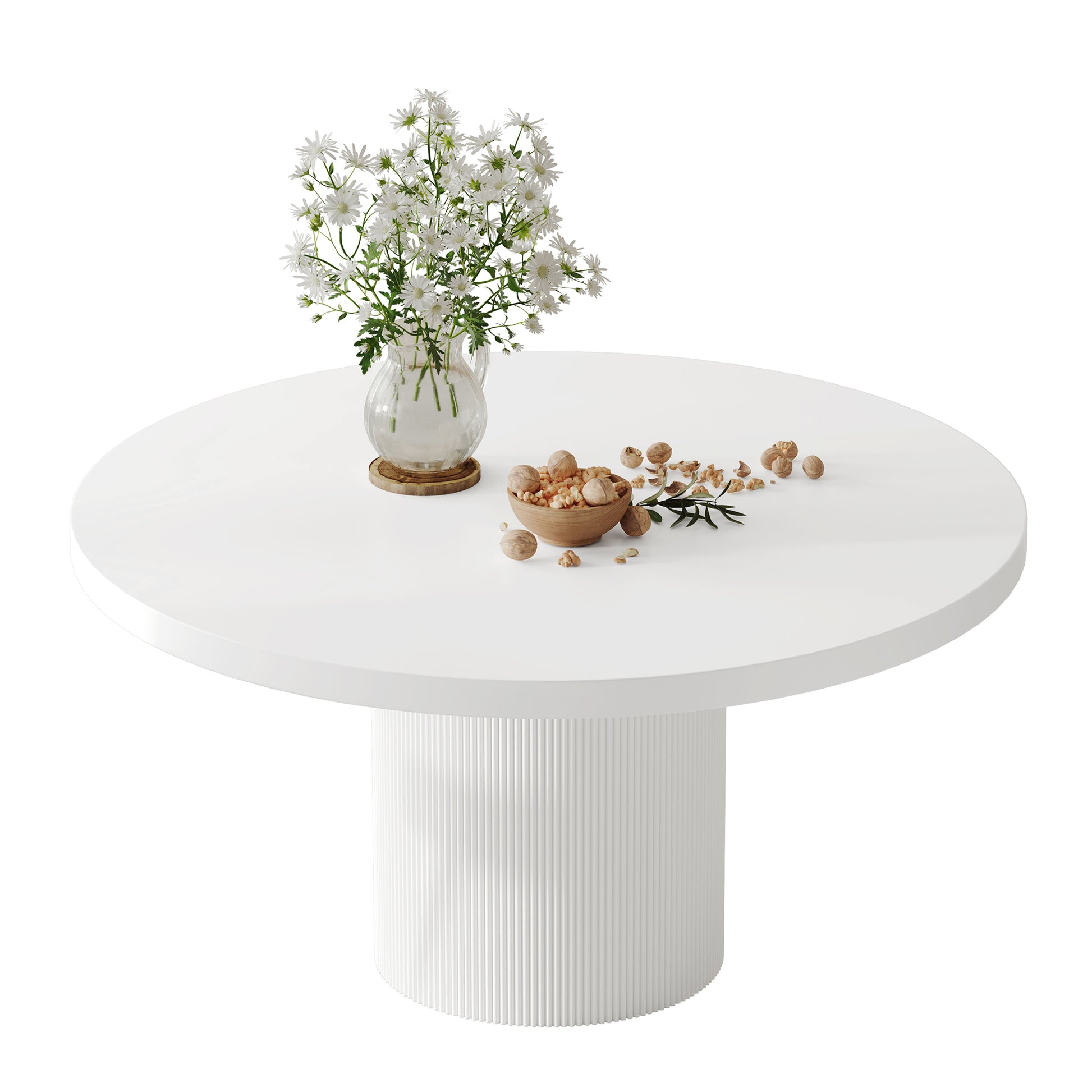 59" Round White Mdf Dining Table For Minimalist Design White Mdf