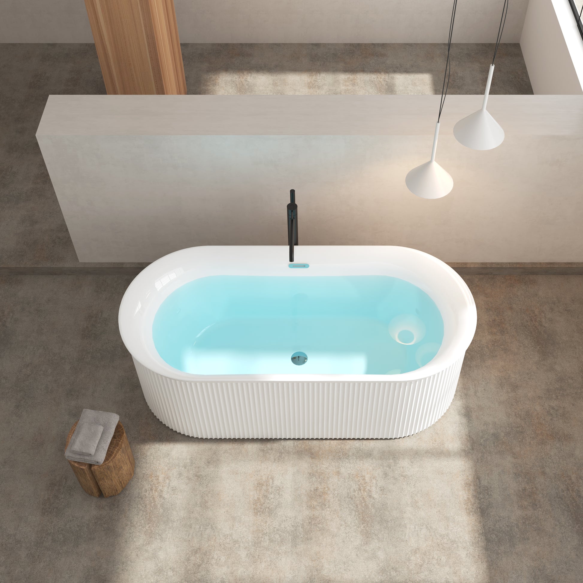 67" Acrylic Freestanding Bathtub Acrylic Soaking Tubs, Fluted Style Gloss White Freestanding Bathtub With Classic Slotted Overflow And Toe Tap Drain In Chrome, 02149 Glossy White Oval Bathroom Freestanding Tubs Polished 61 69 In Contemporary Soaking