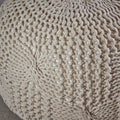 Bordeaux Knitted Cotton Round Pouf, Beige Beige Cotton