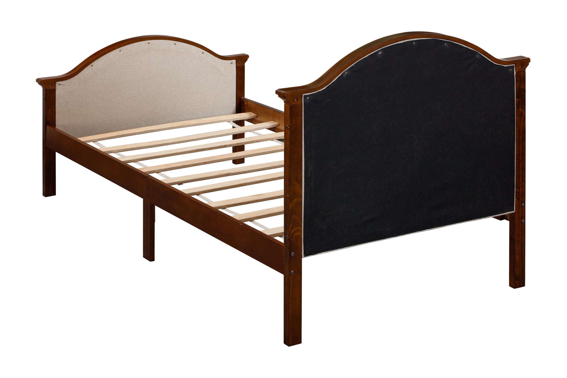 Twin Size Bed Frame With Headboard And Footboard, Upholstered Twin Platform Bed With Strong Wooden Slats Support,Walnut Twin Walnut Bedroom American Design Pine