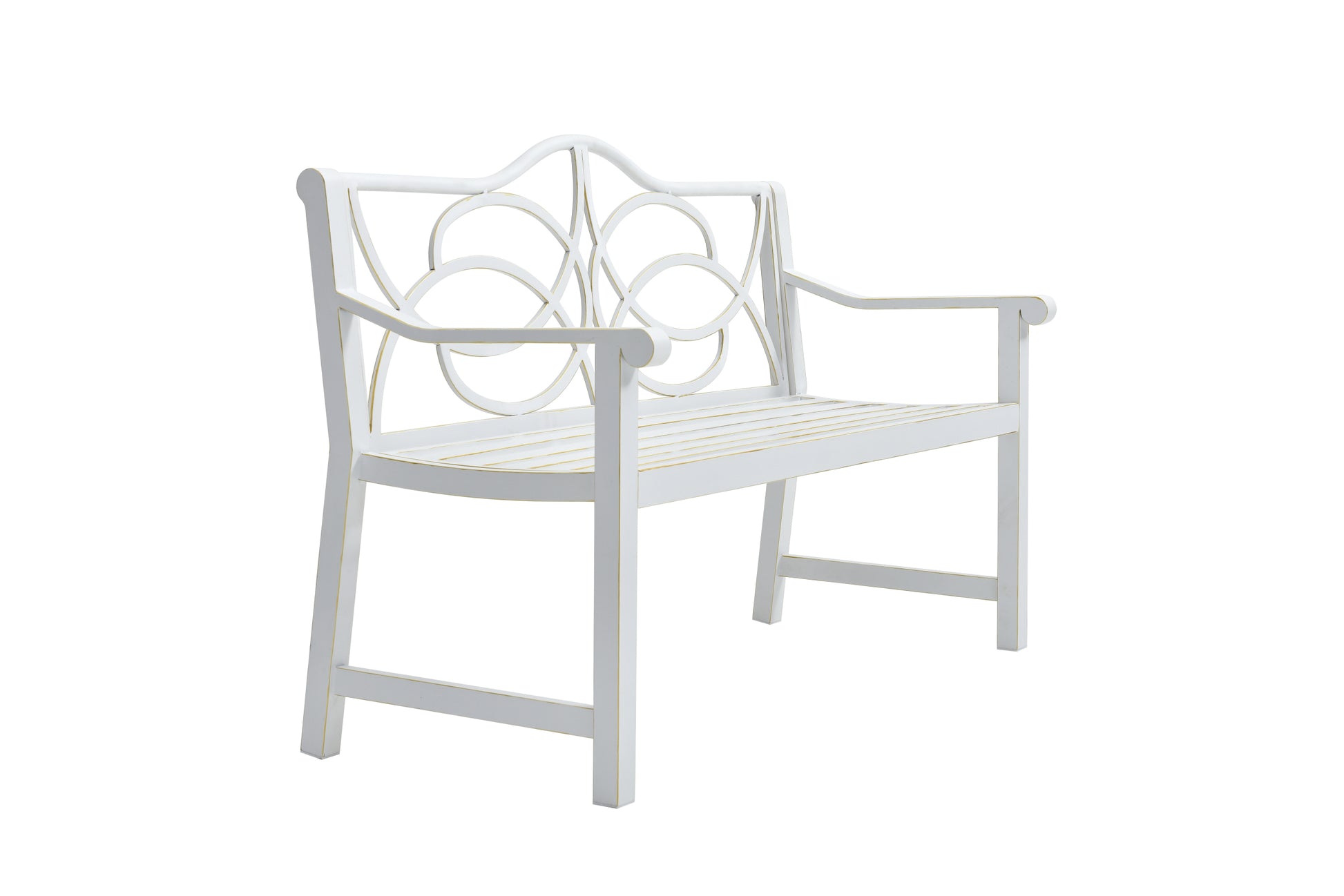 Outdoor Garden Patio Bench,Iron Metal Steel Frame Park Bench With Backrest And Armrest, Slatted Seat For Park, Yard & Porch, Balcony, Accommodates 2 3 People,White White Modern Metal