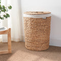 Ludmilla Round Tall Water Hyacinth Woven Wicker Laundry Hamper With Lid For Clothes, Canvas, Toys And Book Storage With Removable Liner 18