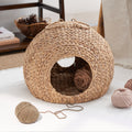 Gertrude Water Hyacinth Woven Wicker Round Cat Bed Cave With Handles 18