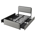 Modern Metal Bed Frame With Curved Upholstered Headboard And Footboard Bed With 4 Storage Drawers, Heavy Duty Metal Slats, Full Size, Grey Grey Metal Modern Metal