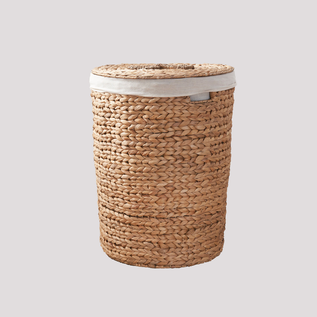 Ludmilla Round Tall Water Hyacinth Woven Wicker Laundry Hamper With Lid For Clothes, Canvas, Toys And Book Storage With Removable Liner 18" X 18" X 23" Natural Brown Natural & Light Brown Wicker Water Hyacinth