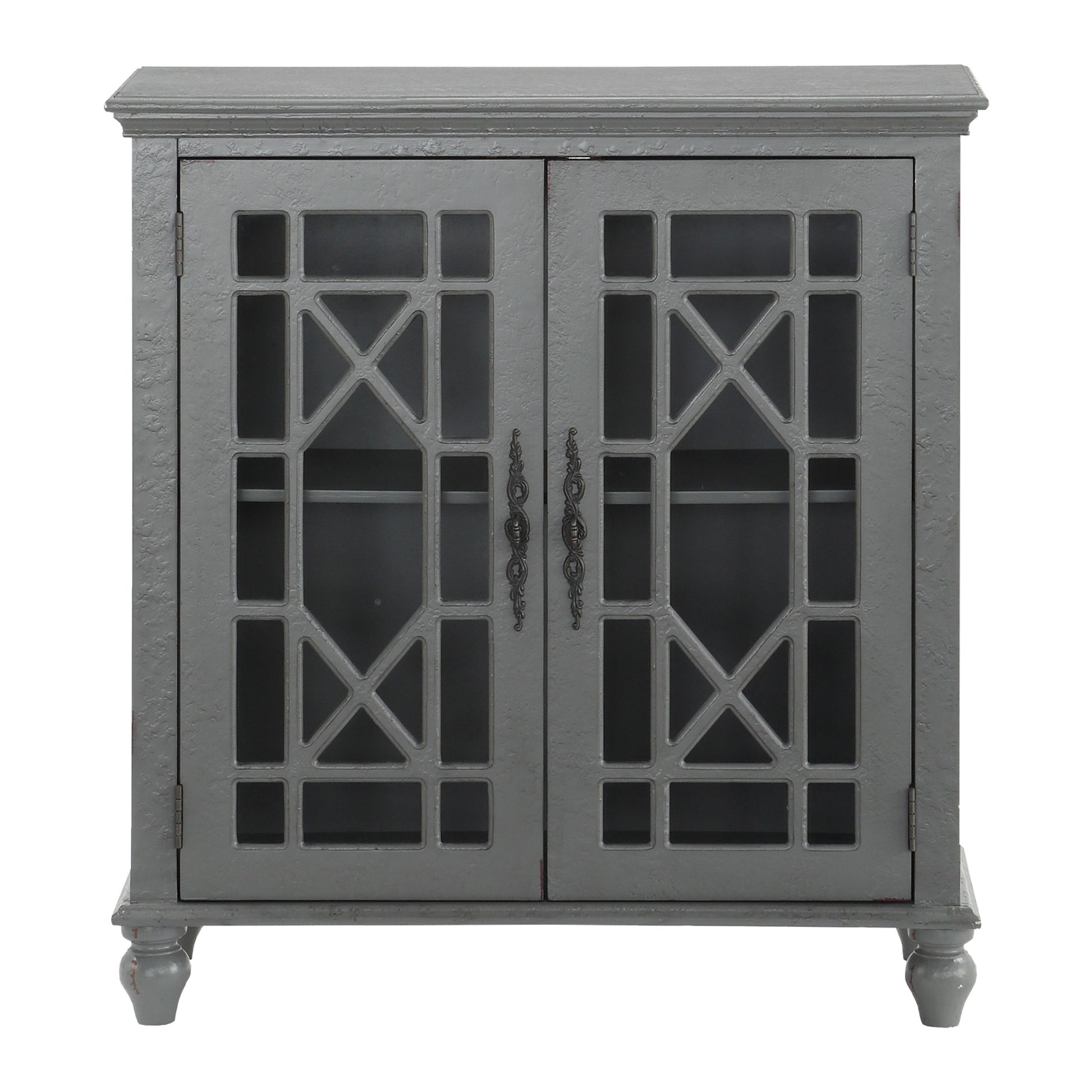 Antique Grey Accent Chest 1Pc Classic Storage Cabinet Shelves Glass Inlay Doors Wooden Traditional Design Furniture Accent Chests 1 2 Shelves Antique Antique Gray Primary Living Space Modern,Traditional Wood