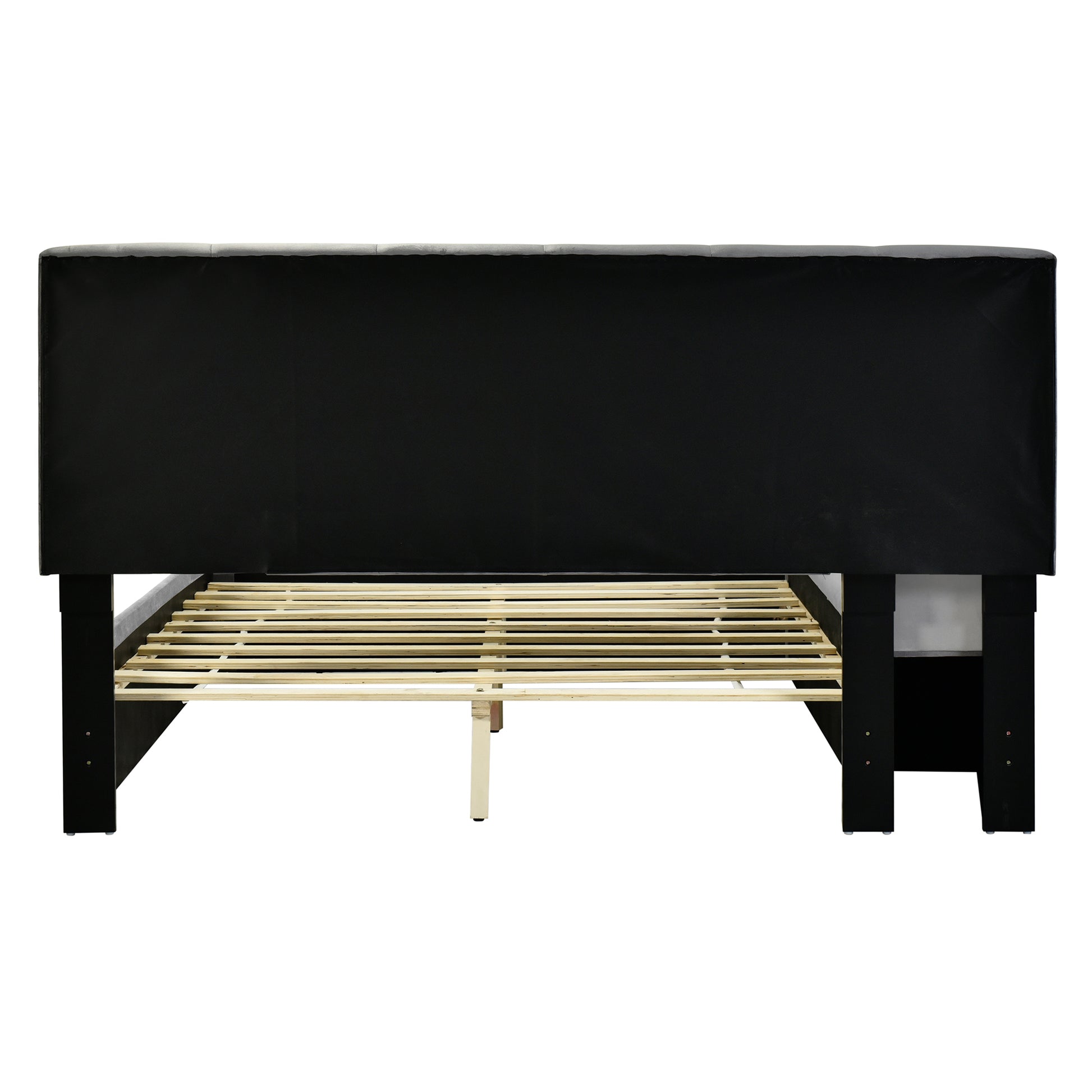 Full Size Upholstered Platform Bed With Lateral Storage Compartments And Thick Fabric, Velvet, Gray Gray Velvet