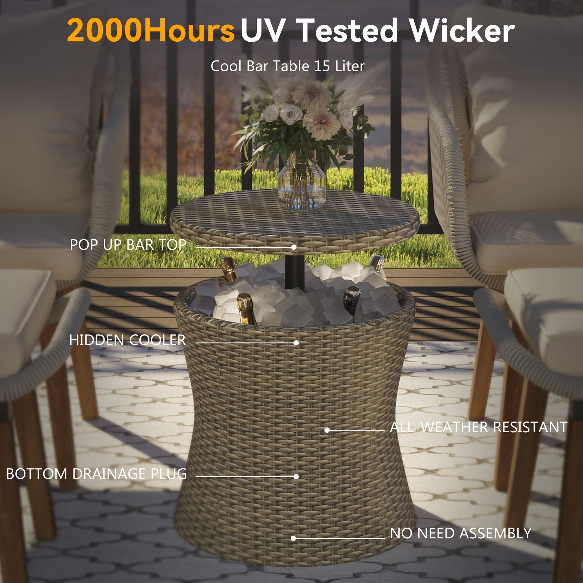 K&K 5 Pieces Patio Furniture Chair Sets, Patio Conversation Set With Wicker Cool Bar Table, Ottomans,Outdoor Furniture Bistro Sets For Porch,Backyard,Balcony,Poolside Brown Yes Complete Patio Set Brown Weather Resistant Frame Fade Resistant Cushion