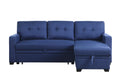 Upholstered Pull Out Sectional Sofa With Chaise Blue Foam Linen