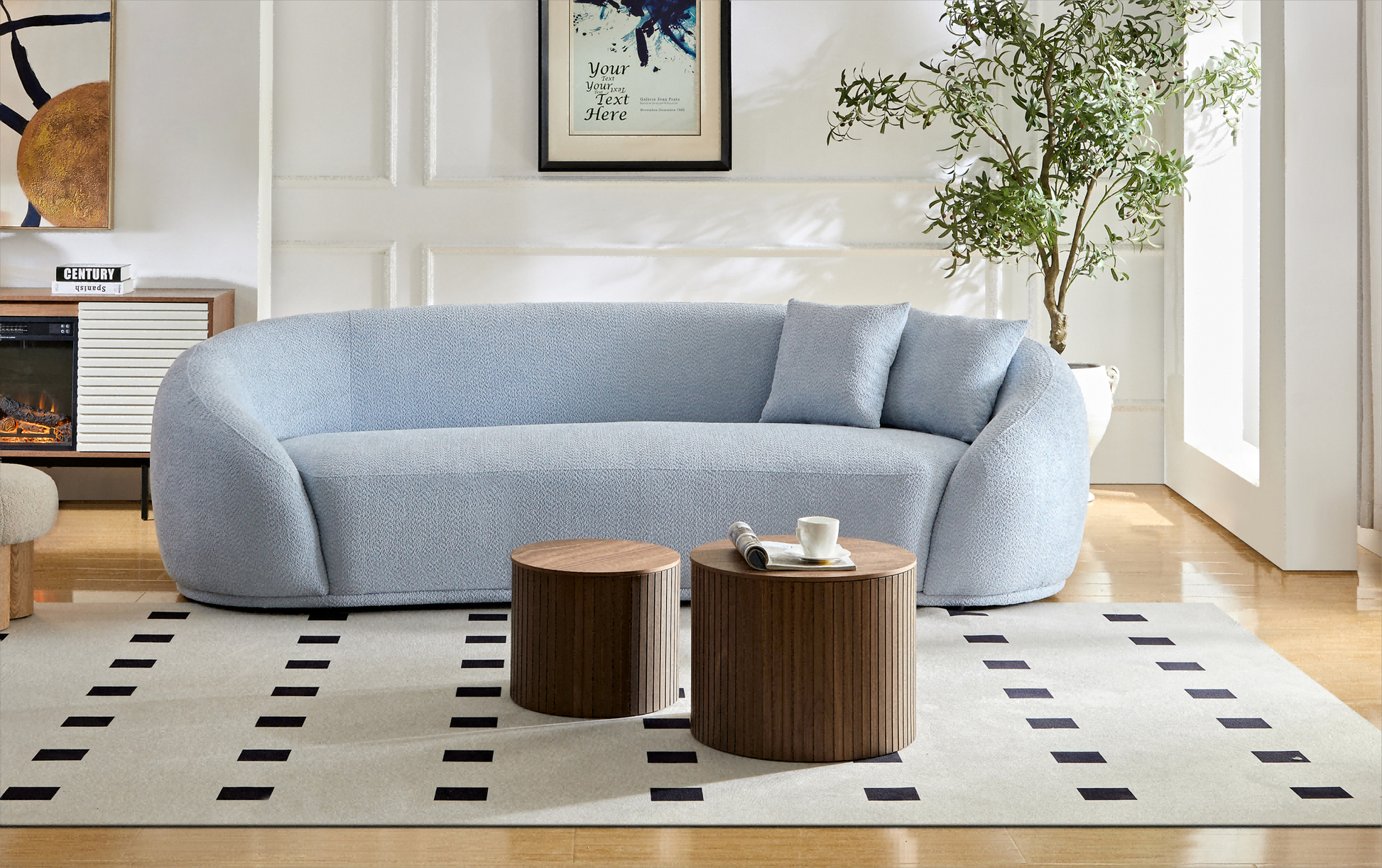 3 Seater Sofa Modern Combination Half Moon Casual Teddy Wool Sofa Curved Sofa, Blue Sky Blue Primary Living Space Medium Soft Delicate Duty Fabric 3 Seat