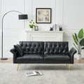 67.71 Inch Faux Leather Sofa Bed With Adjustment Armres Black Light Brown Faux Leather Wood Primary Living Space Medium Soft Loose Back Contemporary Eucalyptus Square Arms Foam Pvc 2 Seat