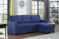 Upholstered Pull Out Sectional Sofa With Chaise Blue Foam Linen