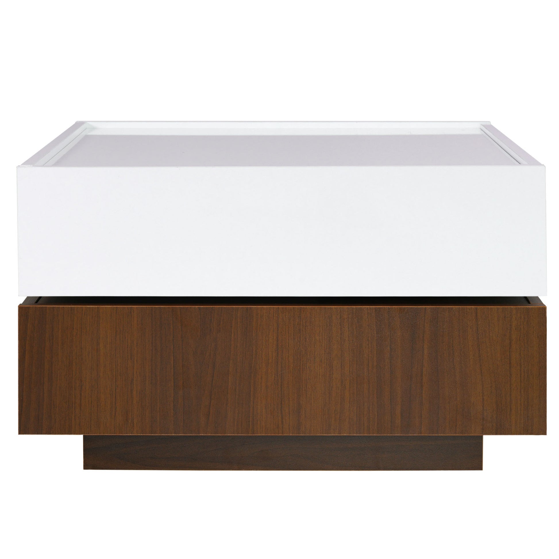 Square 360 Rotating Coffee Table With 2 Drawers, High Gloss 2 Tier Center Table With Swivel Tabletop And Storage, Walnut Table Frame Side Table For Living Room, White White Walnut Primary Living Space Glossy Square Particle Board
