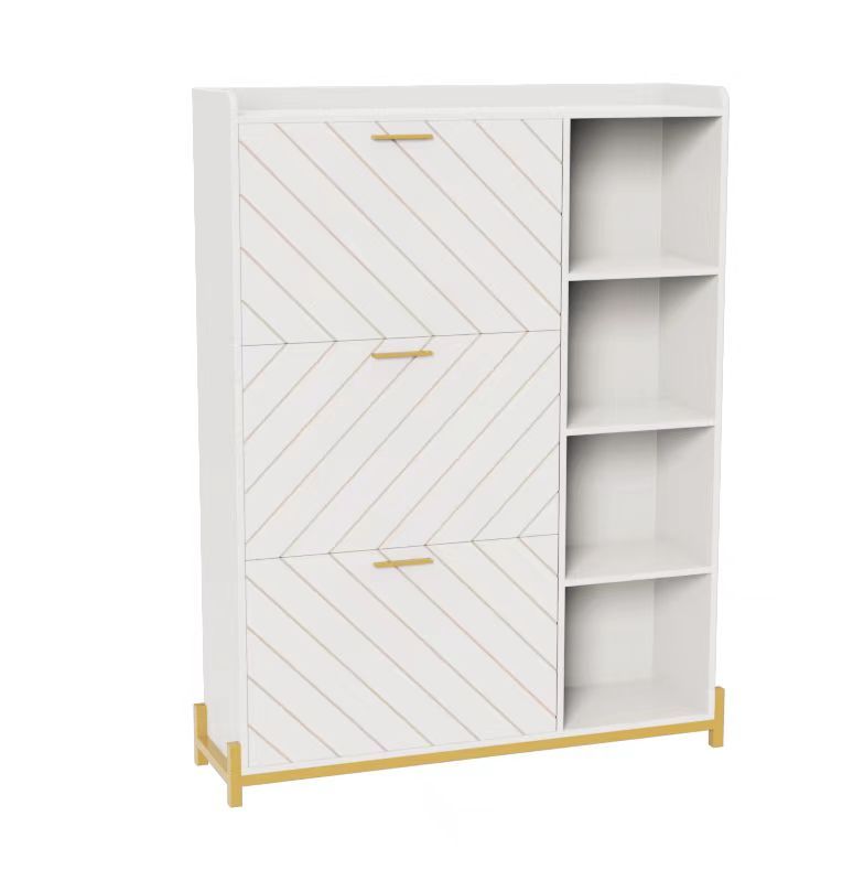 Shoe Cabinet With 3 Flip Drawers & Open Shelves, Modern Entryway Shoe Storage Cabinet Slim, Narrow Hidden Shoe Rack For Heels, Boots, Slippers, Wood Freestanding Shoe Organizer For Entrance White Bedroom Farmhouse Foam Mdf