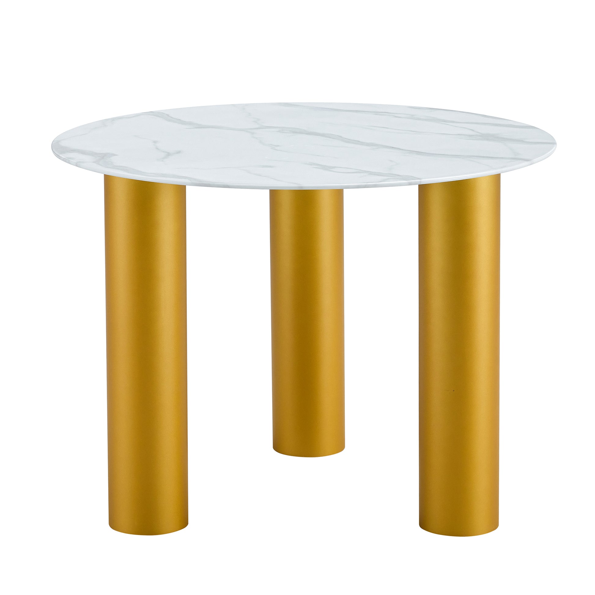 Round White Dining Table, Artificial Marble Glass Stickers, Golden Mdf Legs, Kitchen Dining Table, Living Room Dining Table 40 "* 40" * 29.4 "F X03 White Mdf