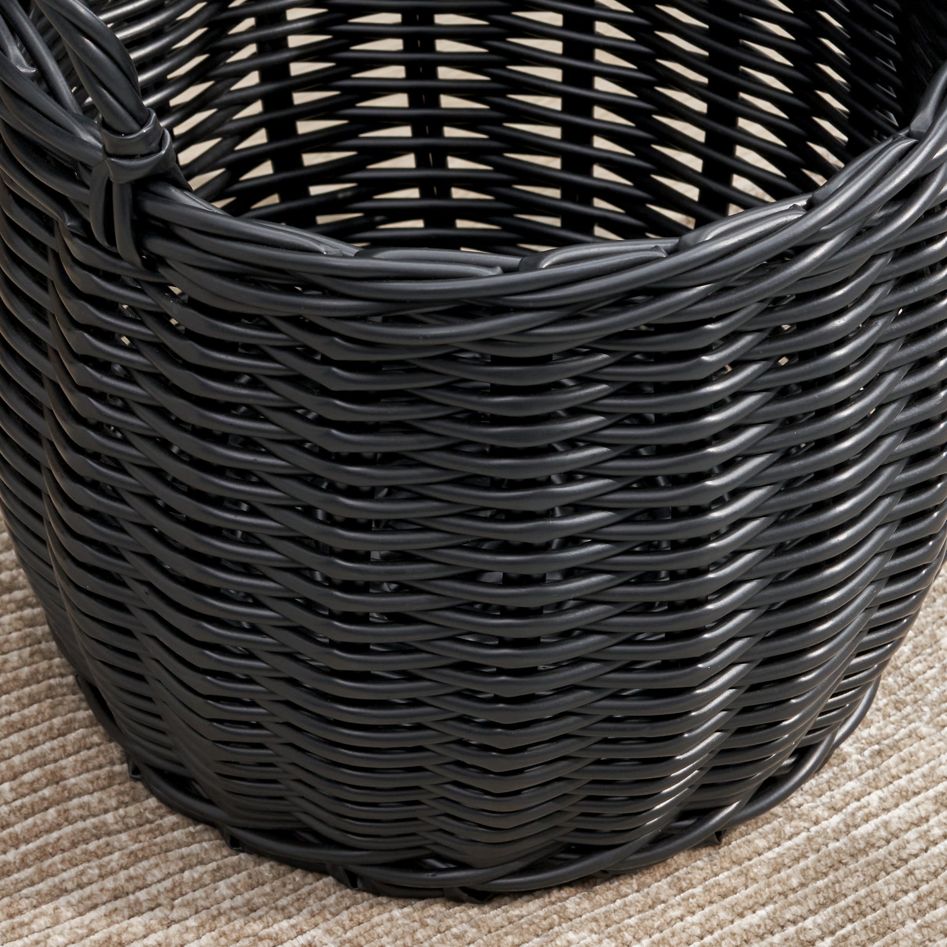 Lucius Round Resin Woven Wicker Basket With Handles 13" X 13" X 13" Black For Clothes, Towels, Toys, Magazines Storage And Home Decoration Black Wicker Wicker