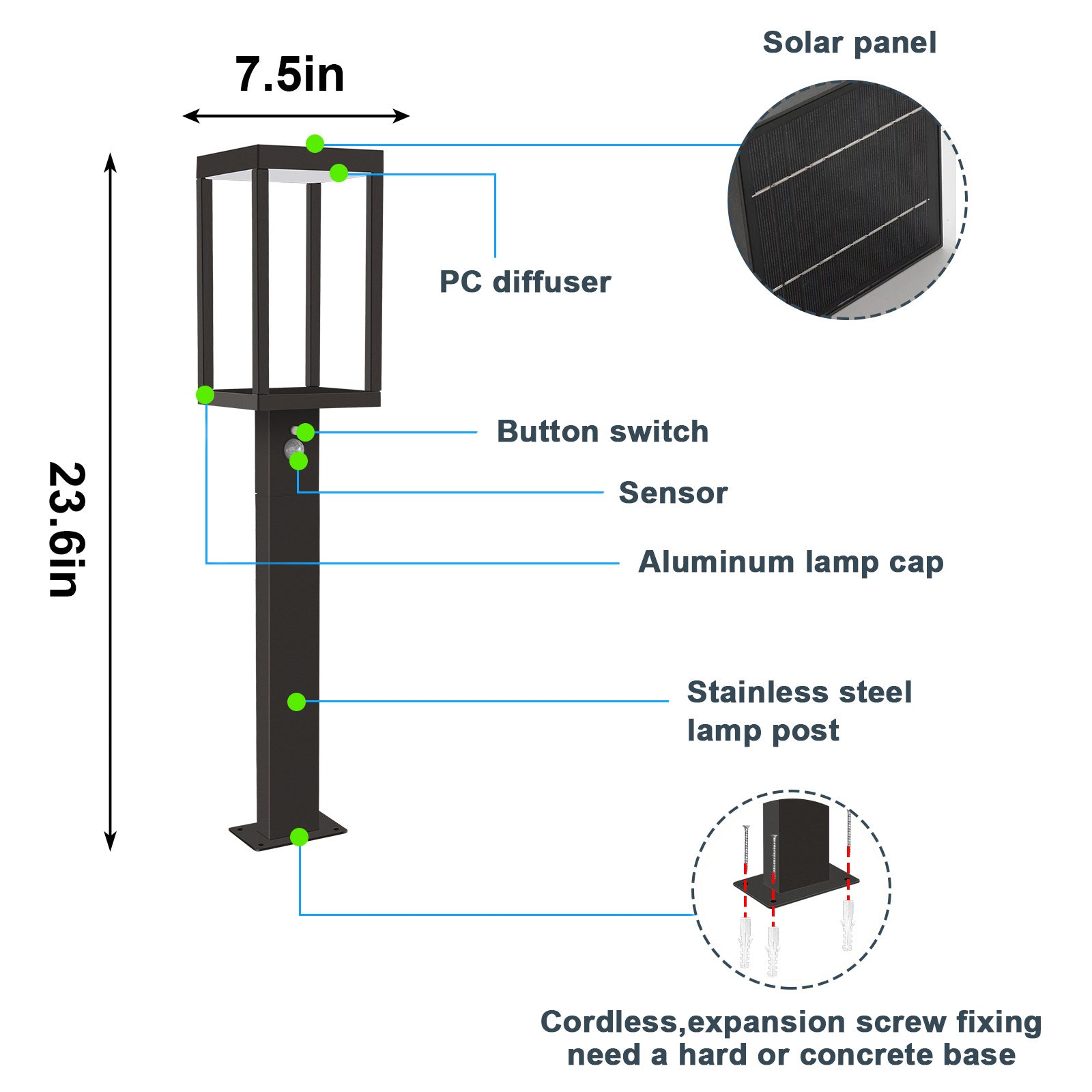 Solar Outdoor Light Pathway Dusk To Dawn Garden Lighting Black Metal