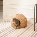 Gertrude Water Hyacinth Woven Wicker Round Cat Bed Cave With Handles 18