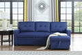 Upholstered Pull Out Sectional Sofa With Chaise Blue Foam Linen