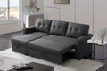 Upholstered Pull Out Sectional Sofa With Chaise Dark Gray Foam Linen