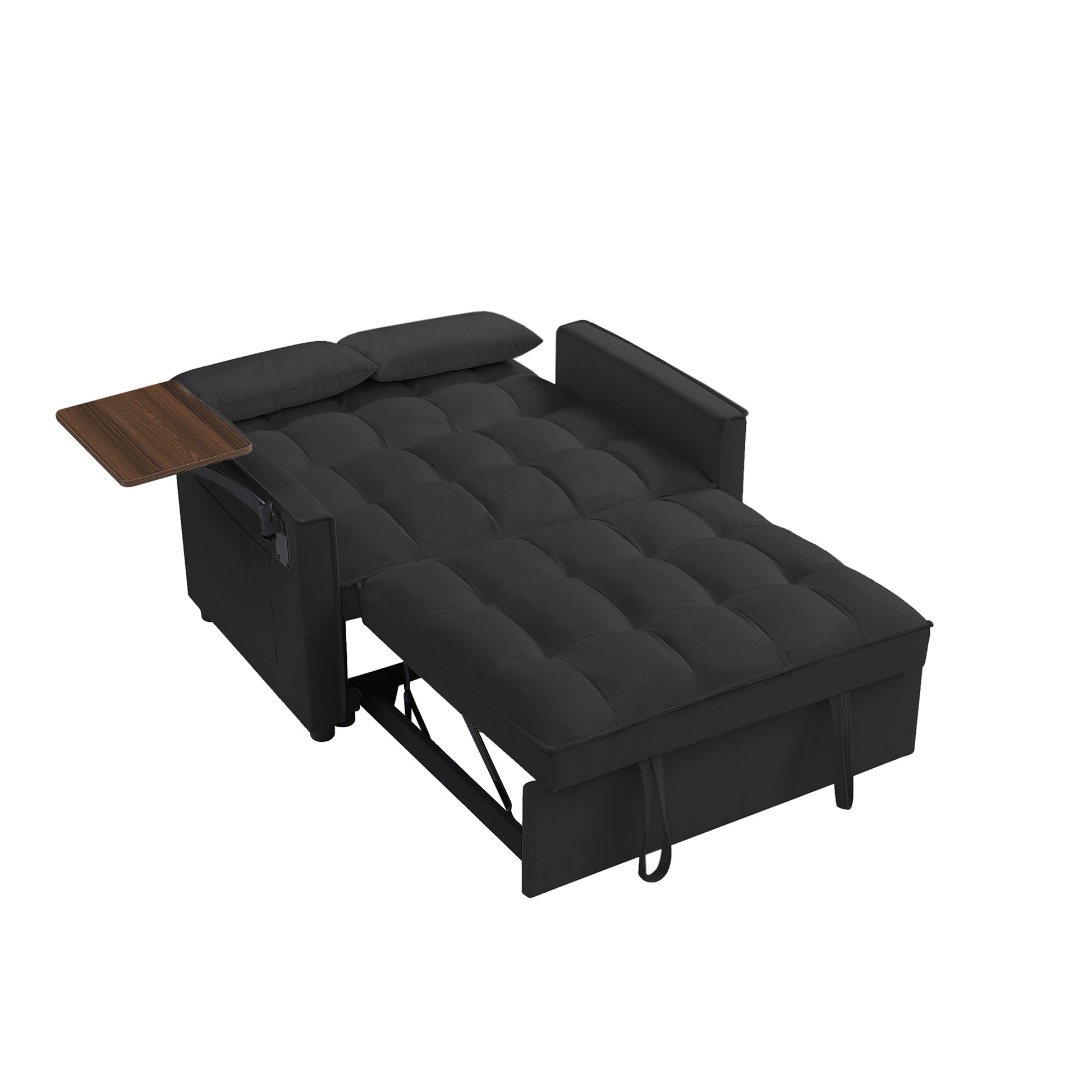 Black Velvet Loveseat Sofa Bed Black Wood Tufted Back Square Arms Foam Velvet 2 Seat