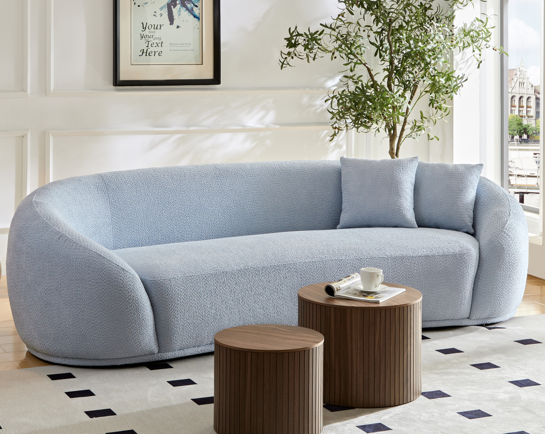 3 Seater Sofa Modern Combination Half Moon Casual Teddy Wool Sofa Curved Sofa, Blue Sky Blue Primary Living Space Medium Soft Delicate Duty Fabric 3 Seat