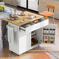 K&K Rolling Kitchen Island With Storage, Kitchen Cart With Rubber Wood Top, Spacious Drawer With Divider And Internal Storage Rack, Kitchen Island On Wheels With Adjustable Shelf Tower Rack, White White Kitchen Classic,European,Modern Rectangular Kitchen