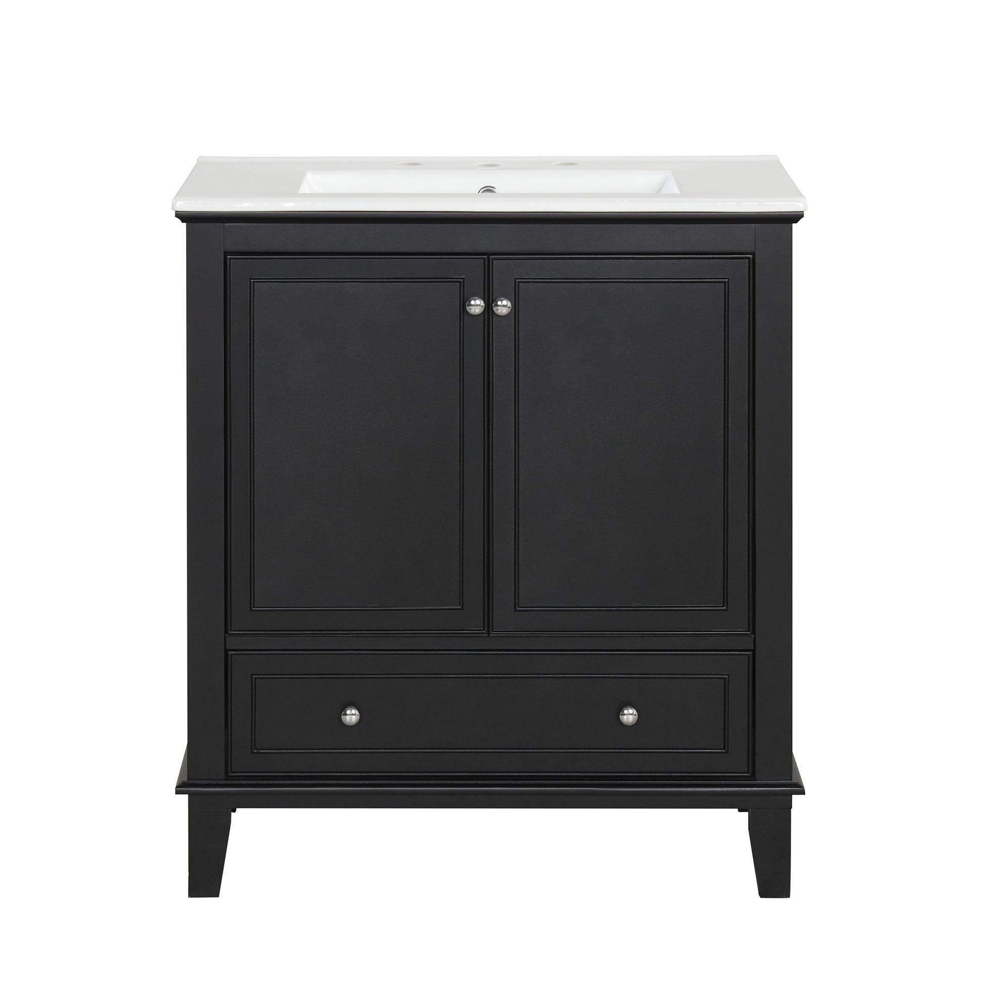 30" Bathroom Vanity With Sink Combo, Multi Functional Bathroom Cabinet With Doors And Drawer, Solid Wood And Mdf Board, Black Black Solid Wood Mdf