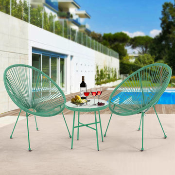 3 Piece Patio Bistro Conversation Set With Side Table, Acapulco All Weather Pe Rattan Chair Set,Flexible Rope Furniture Outdoor With Coffee Table,For Garden,Backyard,Balcony Or Poolside Green No Green Weather Resistant Frame Garden & Outdoor Rattan Metal