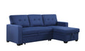 Upholstered Pull Out Sectional Sofa With Chaise Blue Foam Linen