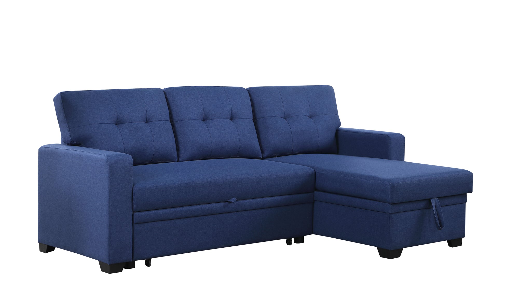 Upholstered Pull Out Sectional Sofa With Chaise Blue Foam Linen