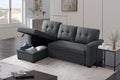 Upholstered Pull Out Sectional Sofa With Chaise Dark Gray Foam Linen